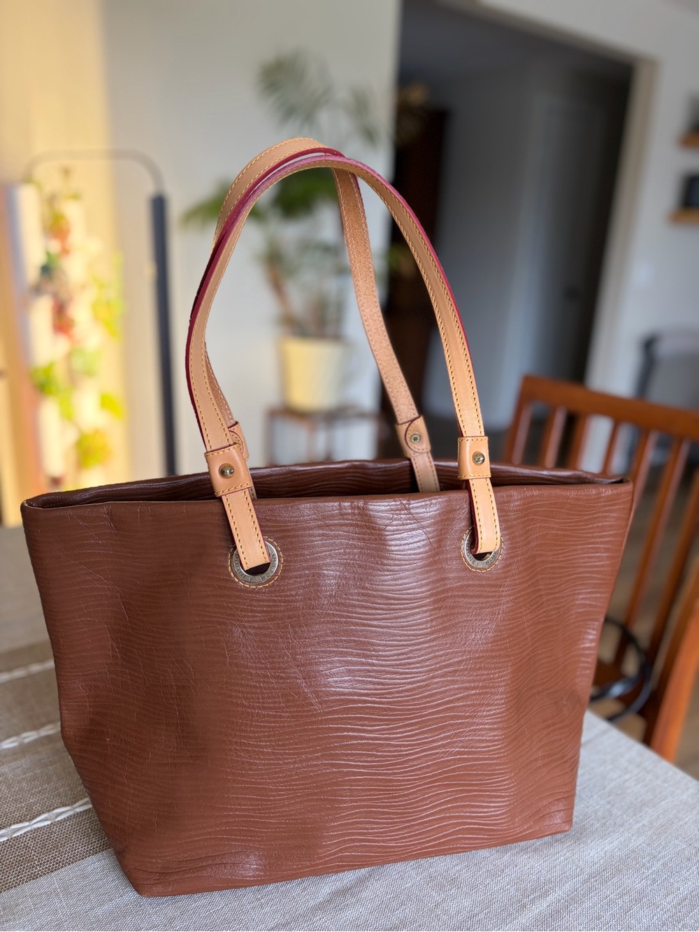 Dooney & Bourke Brown Textured Tote with Tan Handles